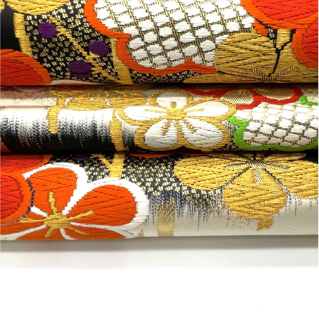 Fukuro Obi for Furisode, Plum, Bamboo, Length 422cm, Pure Silk, A Rank, Six-way, Formal, Black, 1123003443310