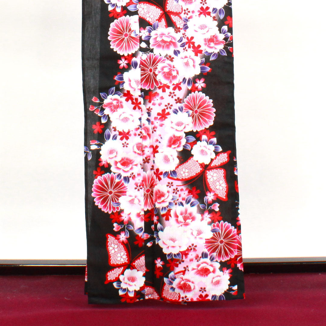 Yukata, Chrysanthemum, Cherry Blossom, Butterfly, Cotton, S Rank, Single Layer, Length 163cm, Sleeve Length 64cm, Black, 1118001522410