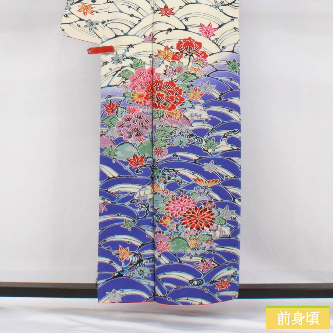 Visiting Kimono, Pure Silk, Grade A, Lined, Length 156.5cm, Sleeve Length 64cm, White Lily Color (Shirayuri-iro), Kyoto Bingata Flower Design, White, Item Number 1112006923311