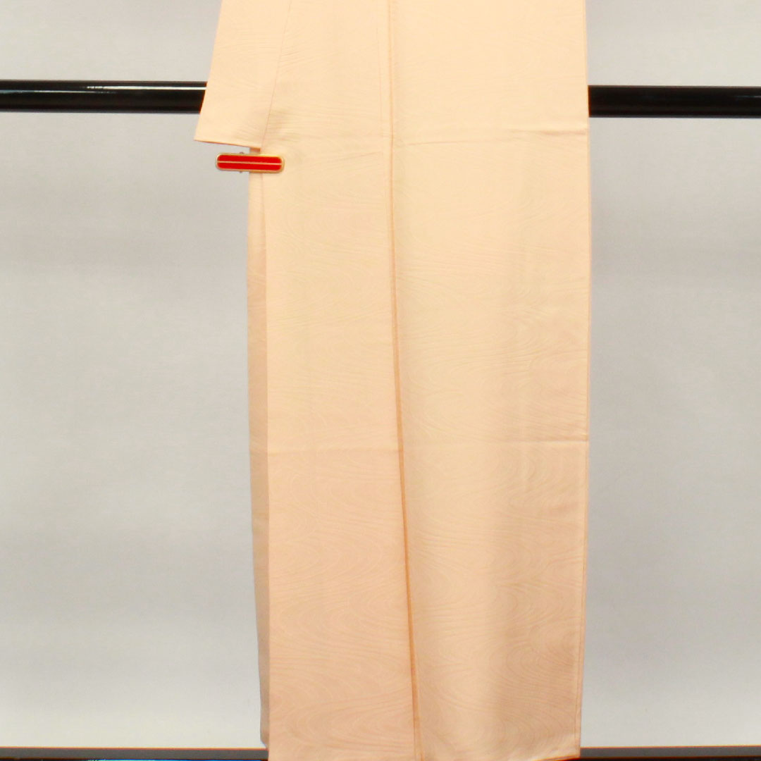 色無地 正絹 薄肌色 流水 五三桐  身丈153.5cm 裄丈64cm 袷  Aランク 橙系 1114000993226