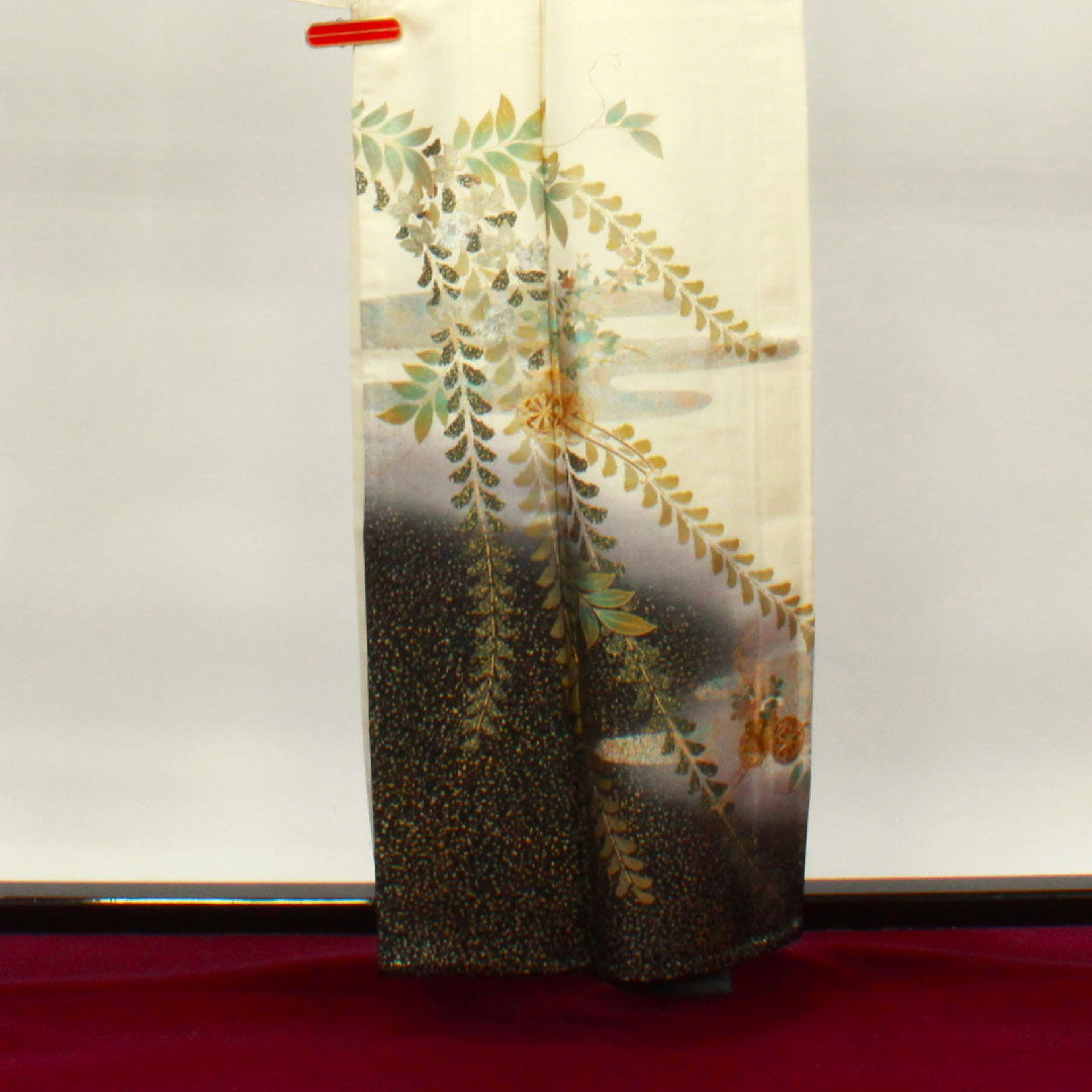 訪問着 正絹 単衣 身丈158.5cm 裄丈64cm 乳白色 金彩加工 花車 草花模様 Sランク クリーム系 1112003292315