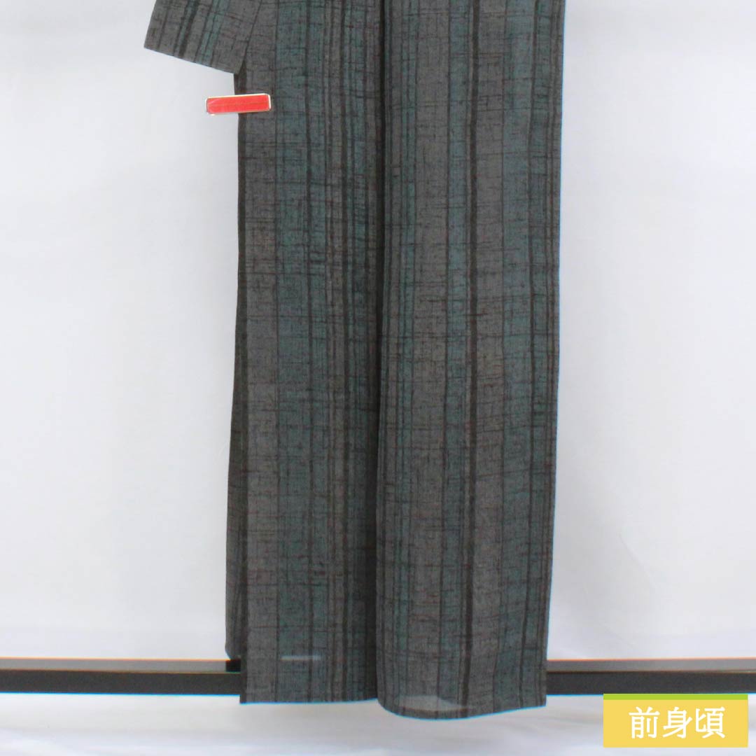 夏物 正絹 紬 身丈158cm 裄丈63cm 熨斗目花色（のしめはないろ） 燻銀色（いぶしぎんいろ） 縮 縞 紗 Sランク グラデーション系 1132002862399