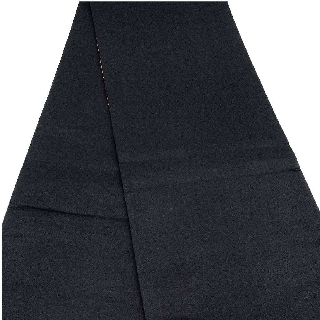 Fukuro obi (sash) in oxblood red with horizontal stripes and geometric patterns, obi length 442cm, pure silk, S rank, six-pass, semi-formal, vermilion, 1123002752316