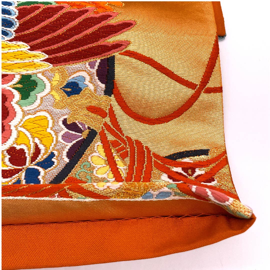 Persimmon-colored Fukuro Obi (Bag Belt) with Phoenix and Drum, Shirayaen Oba, Length 426cm, Pure Silk, A-Rank, Six-pass, Formal, Orange, 1123009763326