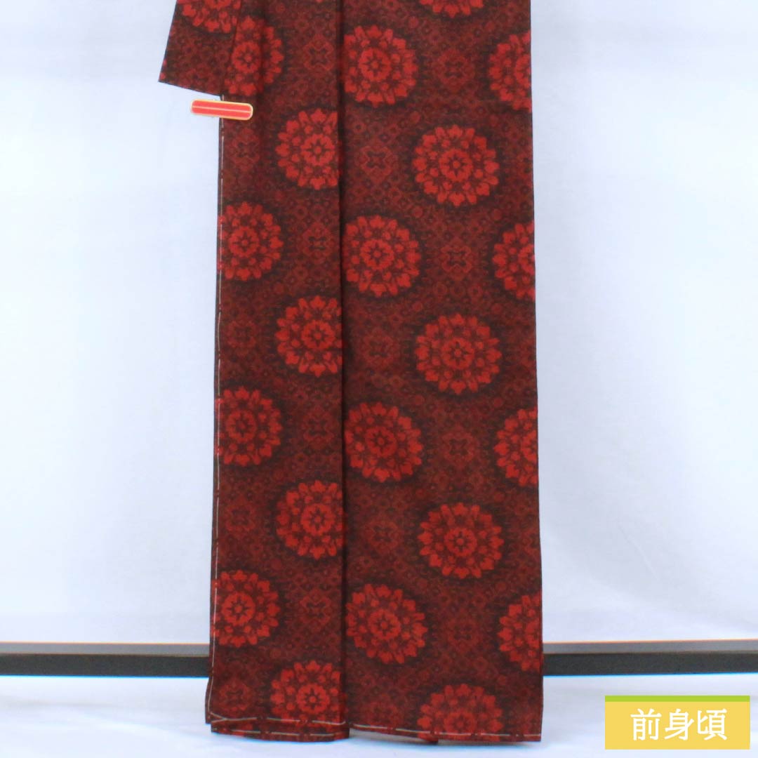 Tsumugi Silk S Rank Length 163cm (4ft 4in) Sleeve-to-sleeve 66cm (2ft 2in) Shoenji-iro (Dark reddish-brown) Murayama Oshima Pattern With basting threads Lined Red 1116004792412