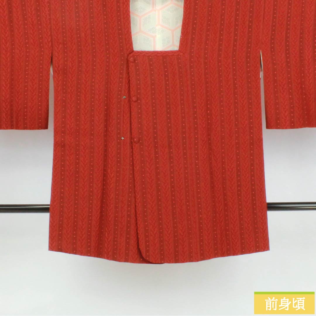 Michiyuki Coat, Pure Silk, S-Rank, Length 81cm, Sleeve Length 63.5cm, Benikabairo (Red Birch Color), Yoshiwara Tsunagi (Yoshiwara Coverall), Lined, Red, Item Number 1117001202912