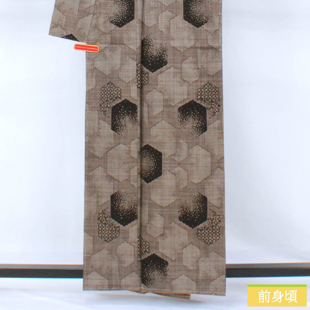 Tsumugi Silk S Rank, Length 160cm, Sleeve-to-sleeve 69.5cm, Fushi-iro (brownish gray), Oshima Tsumugi, Ichigen-gasuri, 7-mark, Awase, Brown tones, 1116004862414