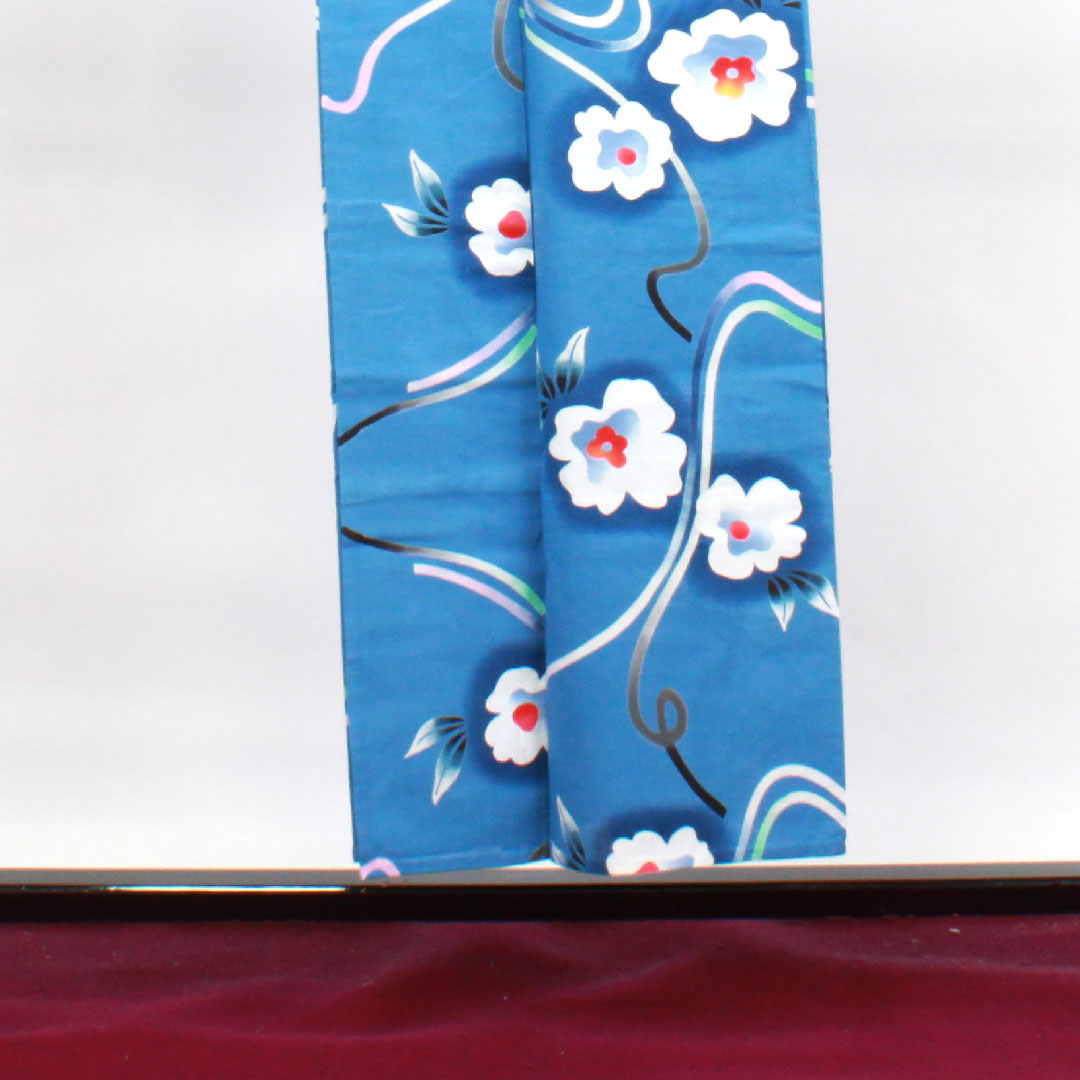 Yukata, sky blue, floral pattern, cotton, S rank, single layer, length 152cm, sleeve length 63cm, blue 1118003342217