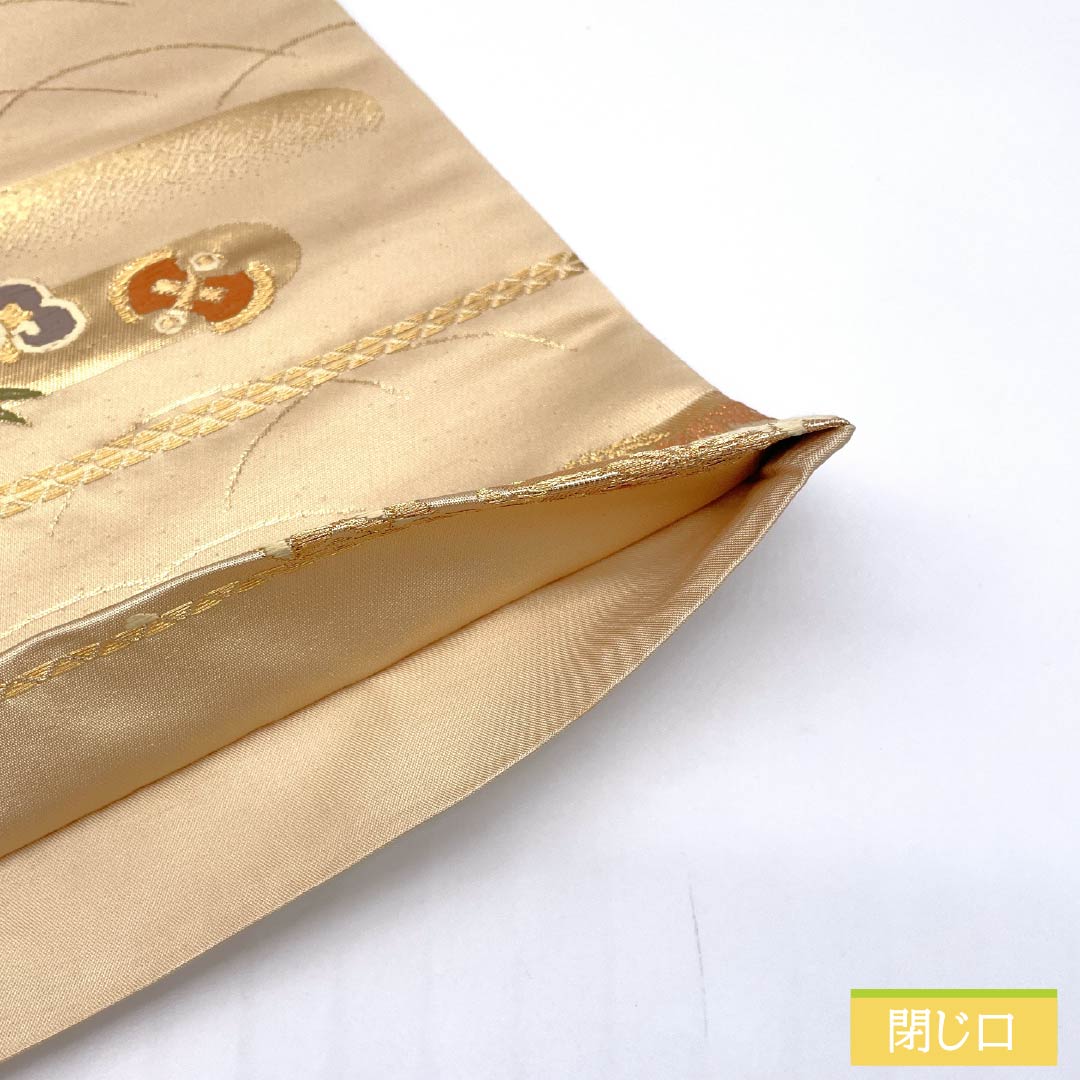 Fukuro Obi (Sash) made of pure silk, walnut color, for Tomesode, Treasures, Flower Arabesque pattern, Length 430cm, S rank, Six-pass, Formal, Beige, 1123013582325