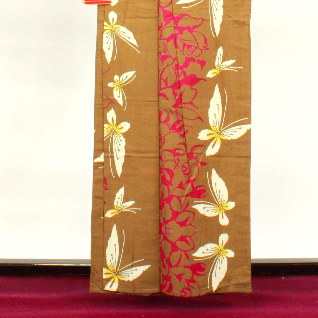 Yukata Kyara color butterfly rose cotton A rank single layer length 160.5cm sleeve length 64.5cm brown 1118001743414