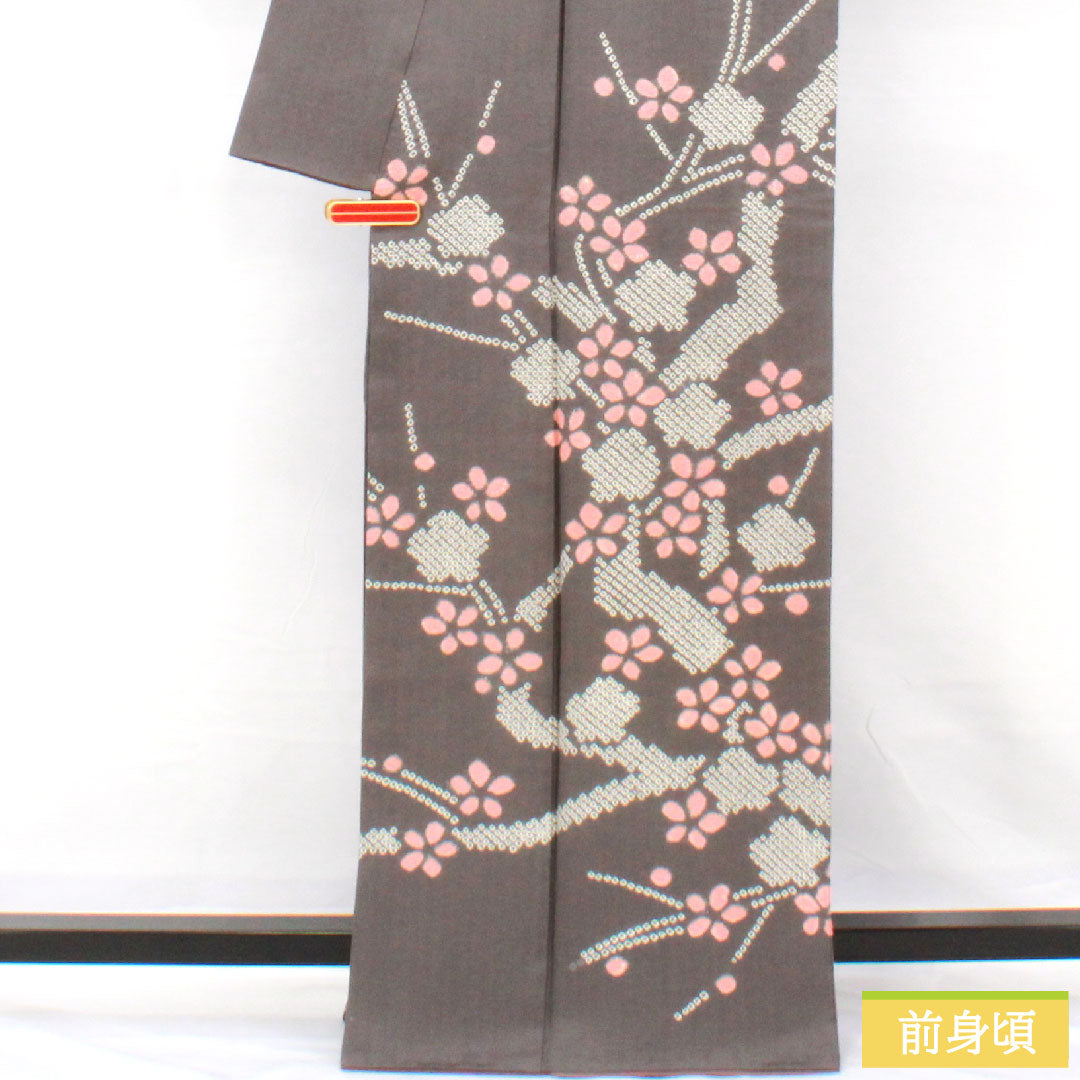 Homongi, pure silk, lined, length 164cm, sleeve length 63.5cm, indigo grey, partially dyed, cherry blossom, A rank, grey, 1112005773422