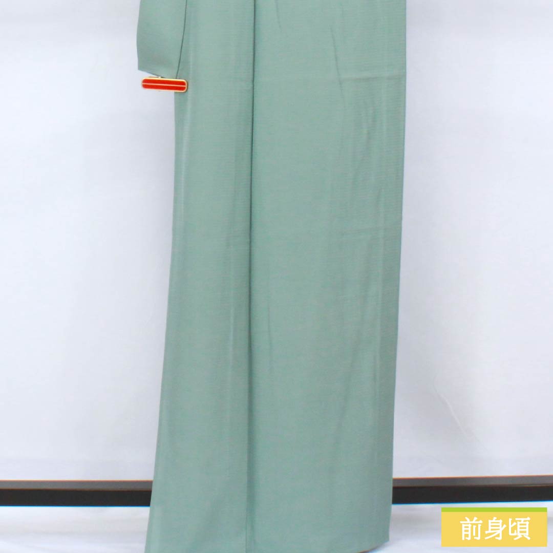夏物 正絹 色無地 身丈163.5cm 裄丈65cm 浅葱鼠色（あさぎねずいろ） 素無地 絽 Sランク 緑系 1132002432419
