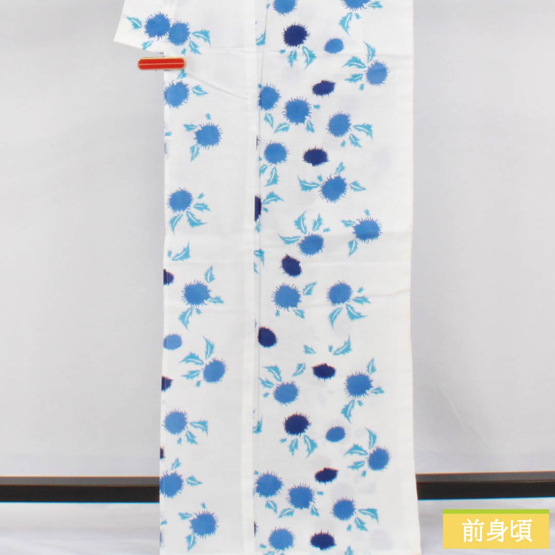 浴衣 木綿 身丈166cm 裄丈64cm Sランク 単衣 白系 アザミ 1118006742511