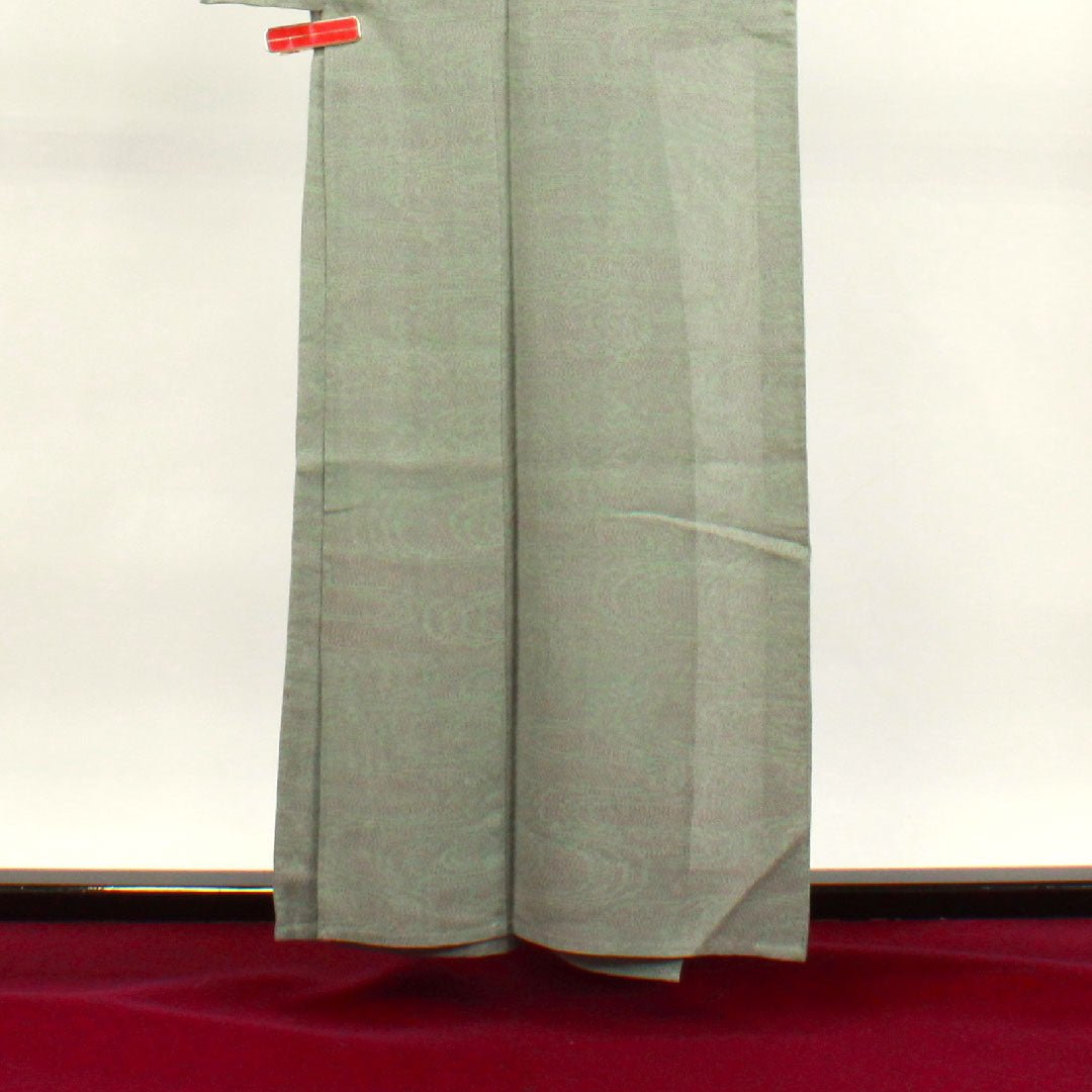 Summer pure silk tsumugi Length 159cm Sleeve length 62cm White-green color Geometric pattern Gauze S rank Green 1132001772319