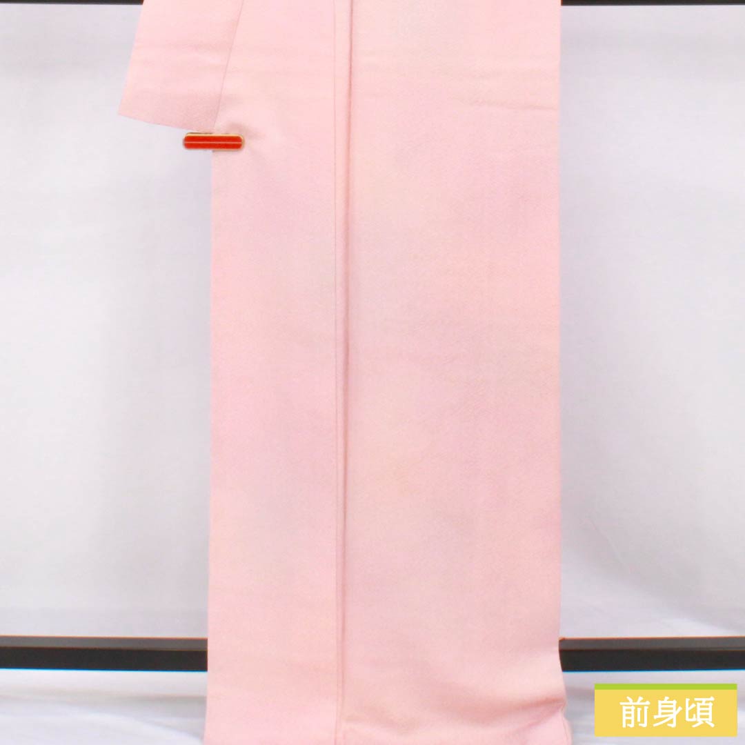 色無地 正絹 Sランク 身丈171.5cm 裄丈69cm 曙色（あけぼのいろ） 一つ紋 葉なし三ツ茶の実 縫い紋 袷 ピンク系 1114002362613