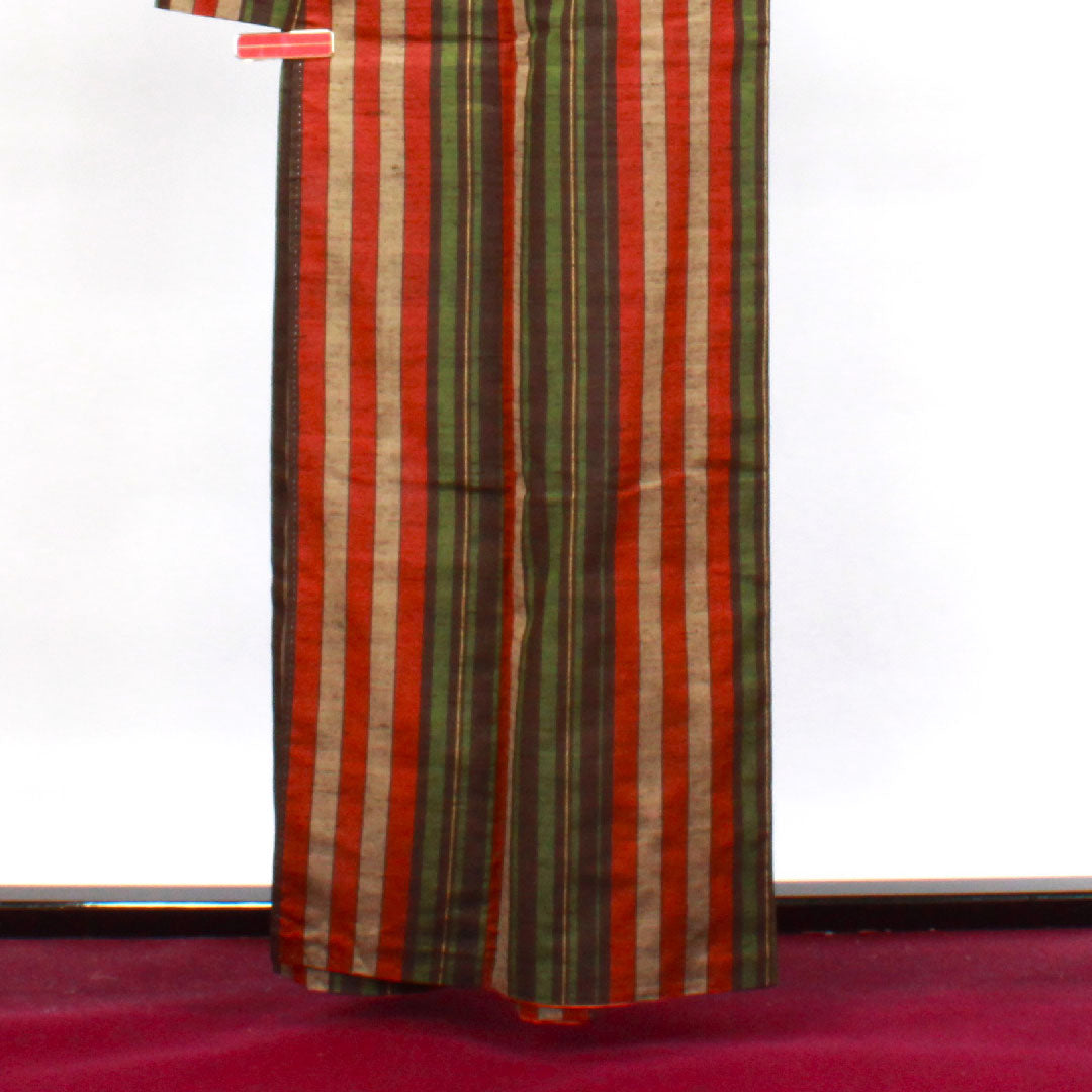 紬 身丈160cm 裄丈66cm 縞 正絹 Aランク 袷 グラデーション系 1116002463499