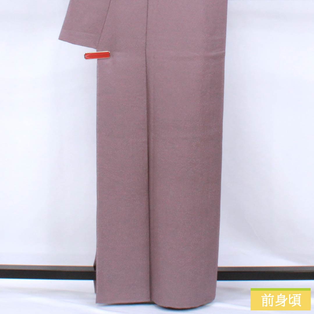 色無地 正絹 Aランク 身丈164cm 裄丈63cm 鳩羽色（はとばいろ） 一つ紋 下り藤 縫い紋 袷 紫系 1114002603420