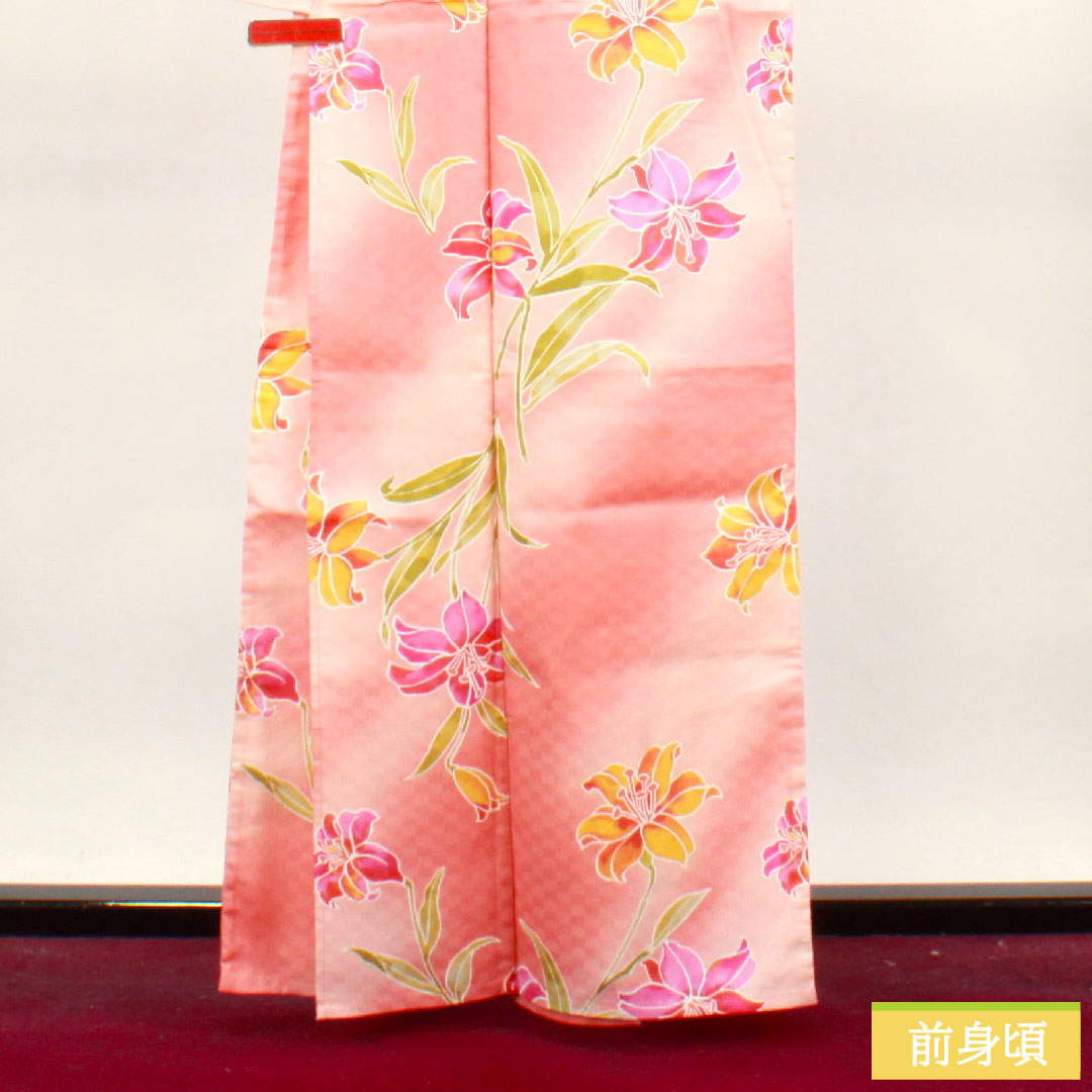 Yukata Cotton Length 162.5cm Sleeve length 67.5cm S rank Single layer Pink Casablanca 1118004812413