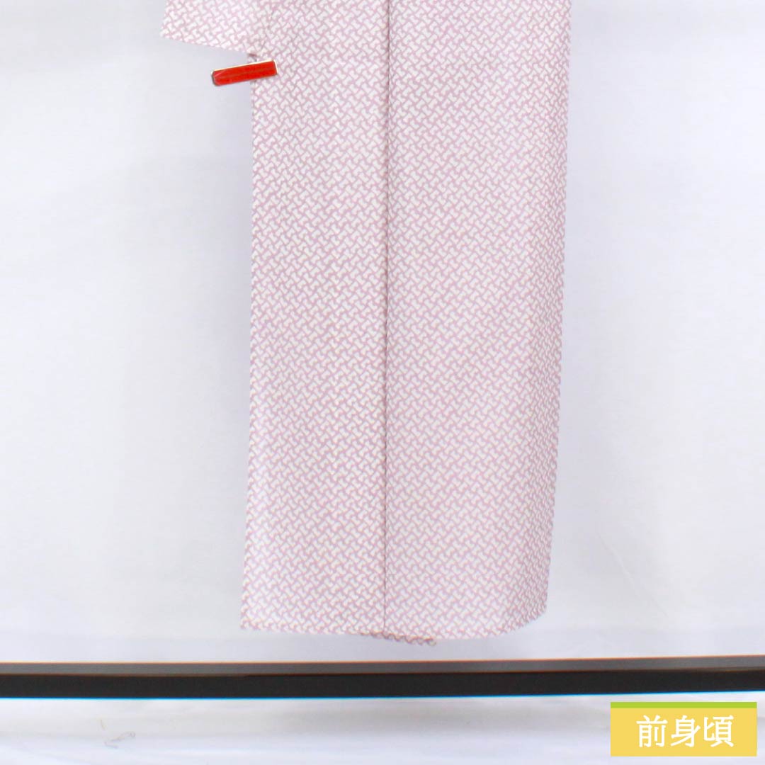 夏物 ポリエステル 小紋 身丈148.5cm 裄丈61cm 半色（はしたいろ） 抽象模様 洗える着物 絽 Aランク 紫系 1132002513120