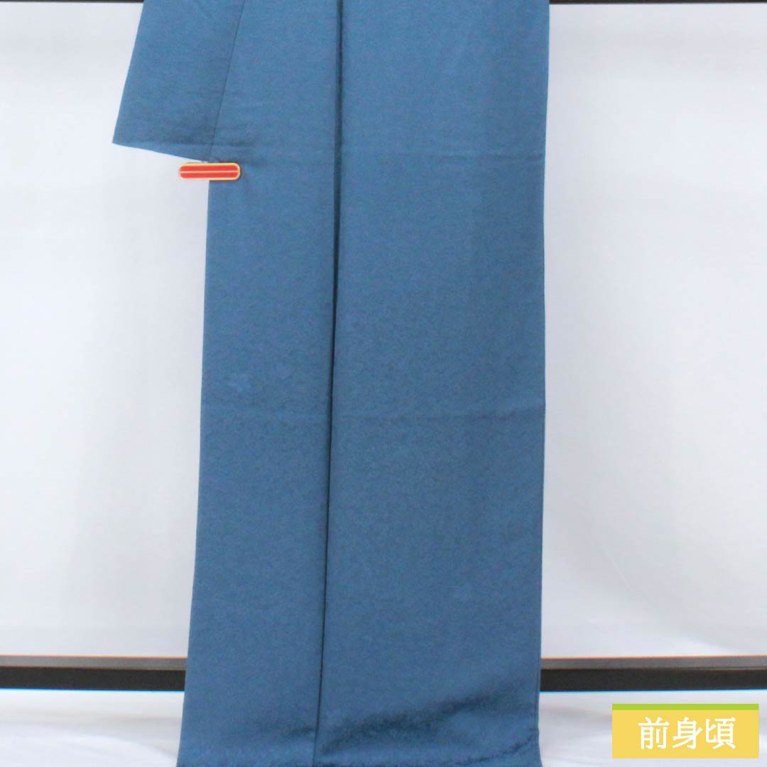 Solid-colored silk kimono, Grade A, length 169.5cm, sleeve length 67cm, deep indigo (Kokifutaaiiro) color, Saiyumeji, pearl-tone finish, lined, blue-based, product number 1114002493517