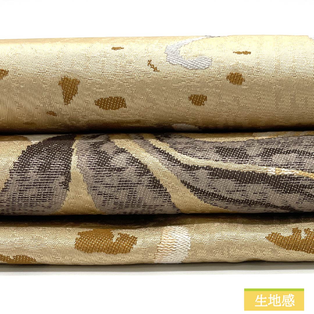 Nagoya Obi, Tokyo White Brown (Shirachairo), Hakuryoen Oba, Abstract Floral Design, 364cm Long, Pure Silk, S-Rank, Full Length, Casual, Beige, Item Number: 1124007662325, Nagoya Style