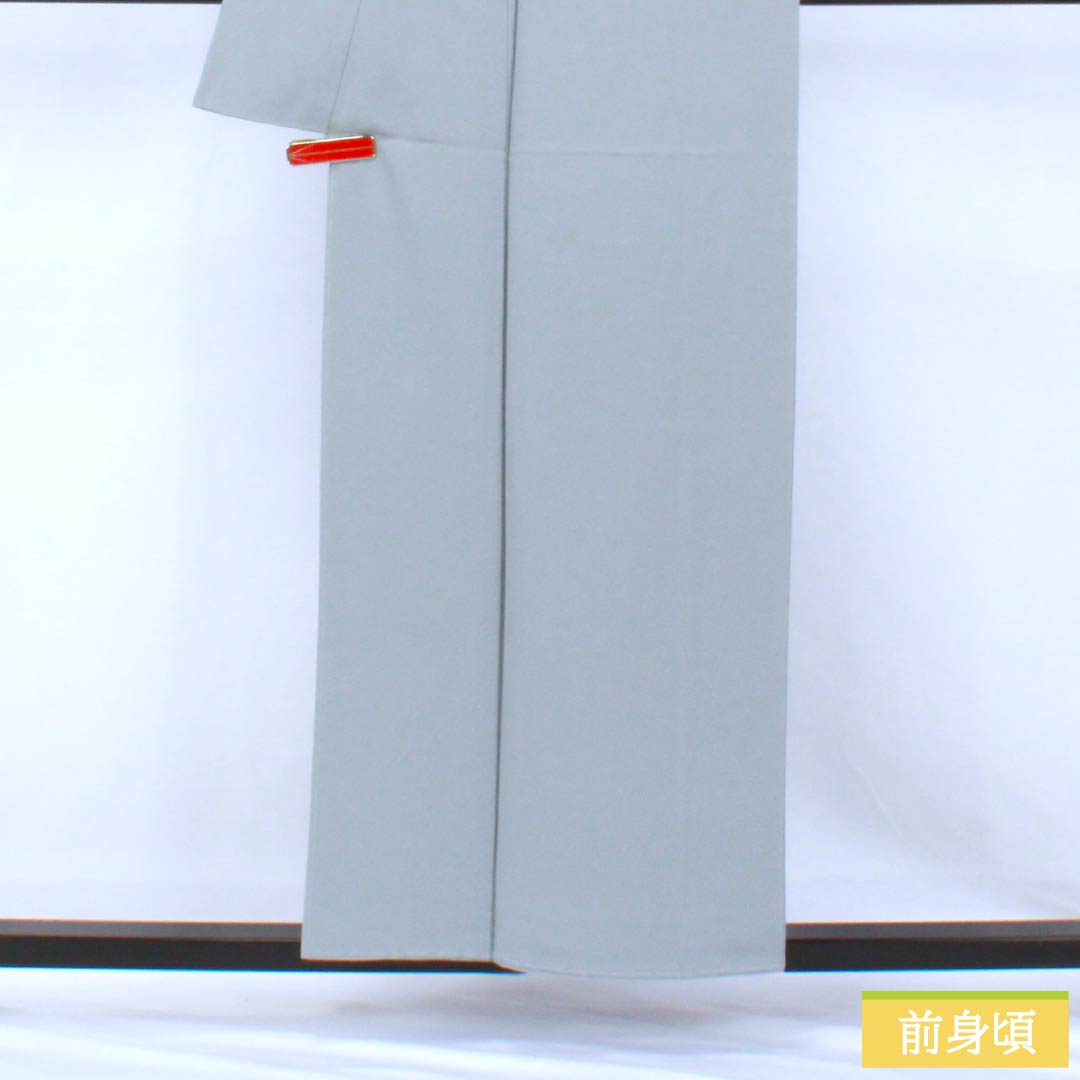 色無地 正絹 Sランク 身丈157cm 裄丈65cm 空色鼠色（そらいろねずいろ） 一つ紋 梅鉢 浜ちりめん 袷 グレー系 1114002422322