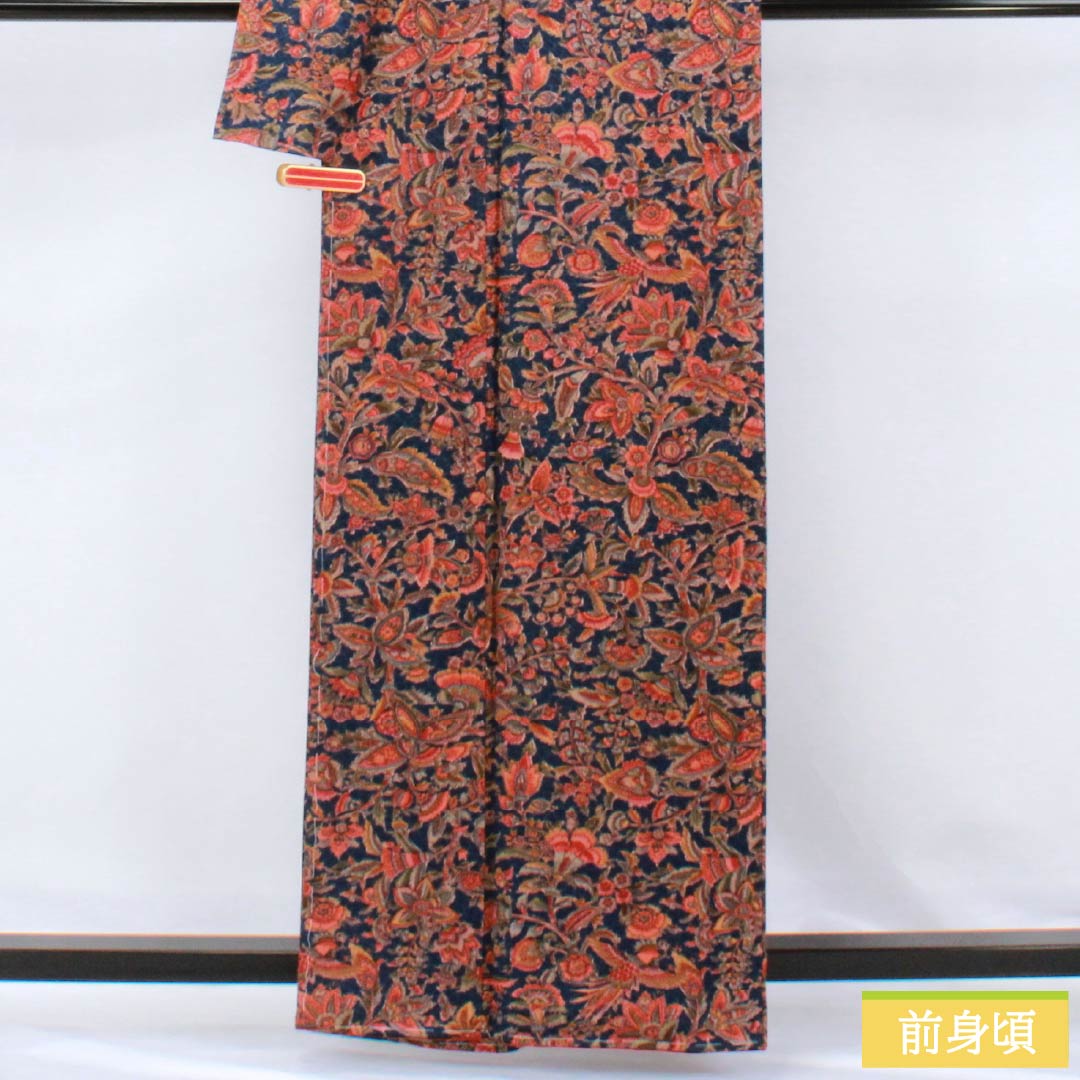 Komon (small pattern) silk, S rank, length 161cm, sleeve length 62.5cm, lined, tetsubudou-iro (grape-colored) chintz, navy blue with basting thread, product number 1115007142418