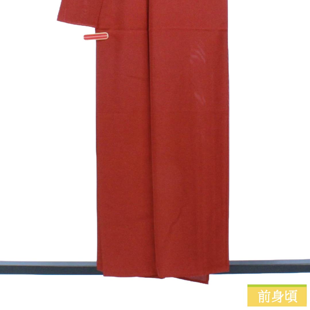 夏物 正絹 色無地 Sランク 身丈155.5cm 裄丈66.5cm 牛血紅色（ぎゅうけつこういろ） 丸に梅鉢 一つ紋 絽 赤系 1132003682312
