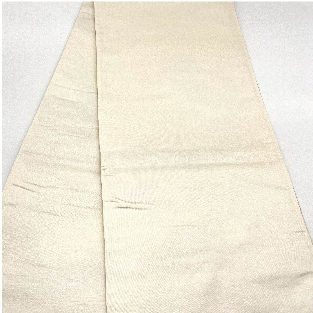 袋帯 生成り色（きなりいろ） 古典梅 吉祥文様 扇面 帯丈442cm 正絹 Sランク 六通 フォーマル クリーム系 1123002762315