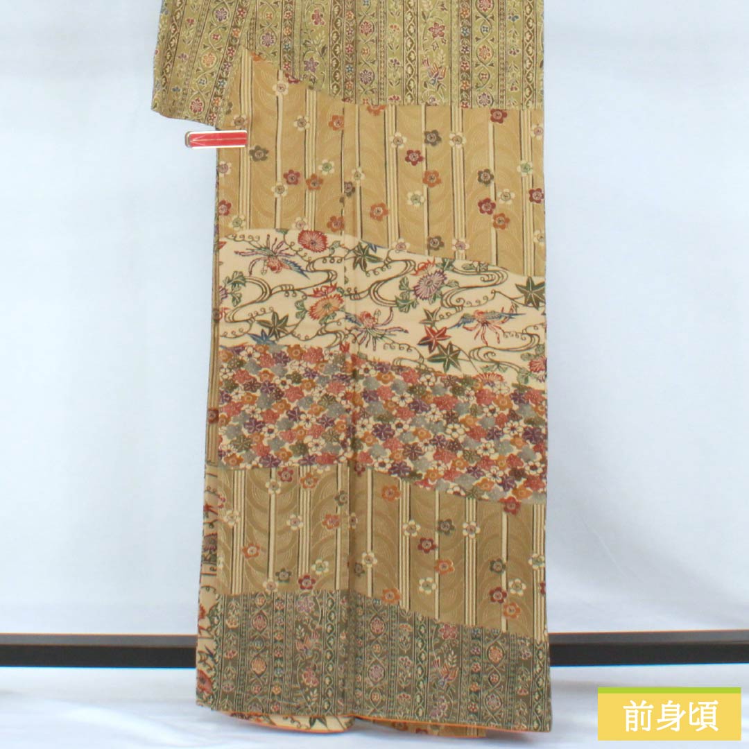 訪問着 正絹 Sランク 袷 身丈161.5cm 裄丈64.5cm 土布色（トウプースーいろ） 小麦色（こむぎいろ） 京紅型 型染 玄匠 古典柄 ベージュ系 1112007622425