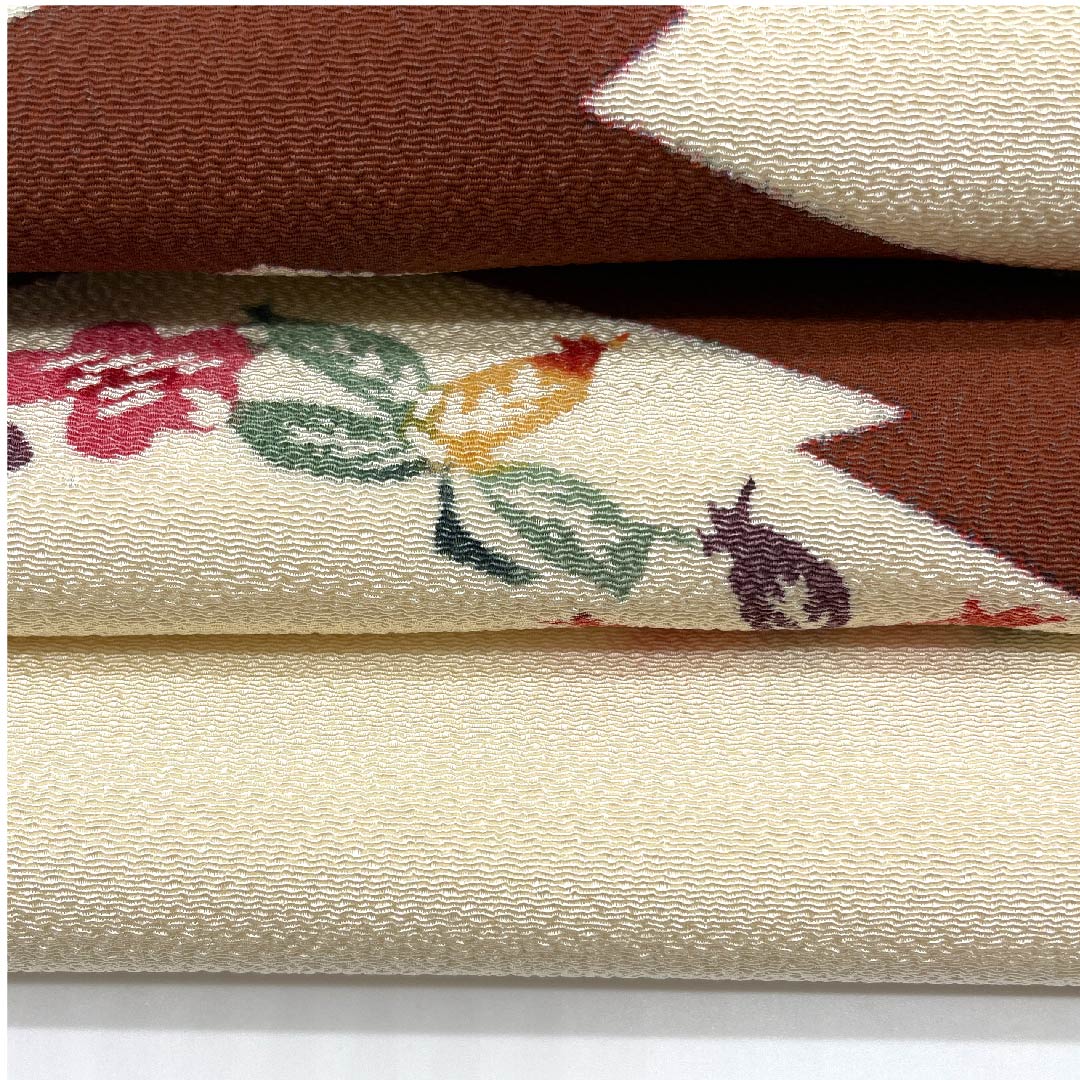 Nagoya obi, natural color, stencil dyeing, floral pattern, obi length 359cm, pure silk, A rank, point pattern, casual, cream color, 1124003623315, Nagoya style