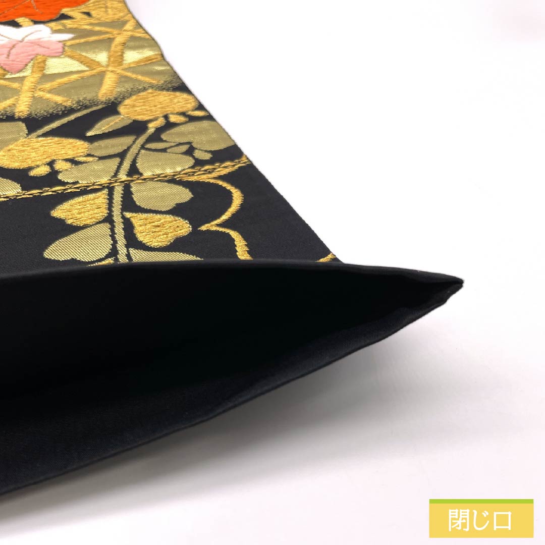 [Untailored] Fukuro obi, pure silk, S-rank, for furisode, bamboo fence, tachibana, iris, obi length 432cm, rokutsu, formal, black系 1123014592310