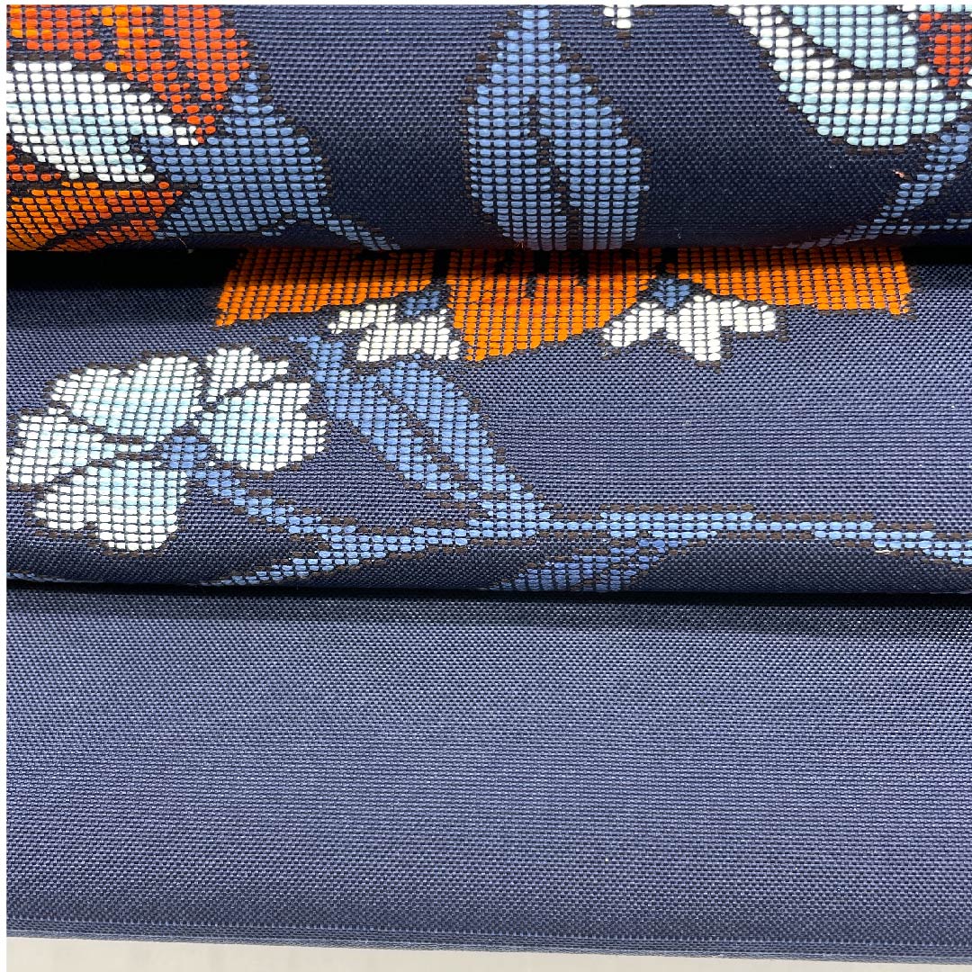 Nagoya obi, navy blue, Chinese flower pattern, obi length 356cm, pure silk, A rank, point pattern, casual, navy blue, 1124003033318, Nagoya style