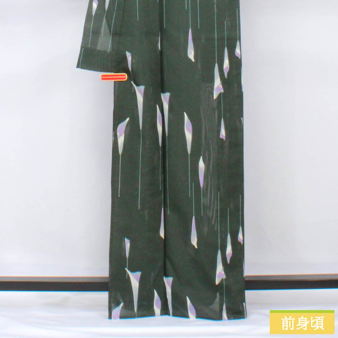 Summer kimono, polyester, small pattern, length 166cm, sleeve length 65cm, washable kimono, silk, S rank, green, 1132002342519