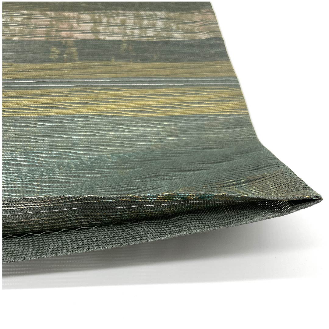 Fukuro Obi Minato Susutake Iro (Minato Susutake Iro) Summer Obi Horizontal Stripes Abstract Pattern Obi Length 428cm Pure Silk S Rank Six-Pass Semi-Formal Green 1123007262319