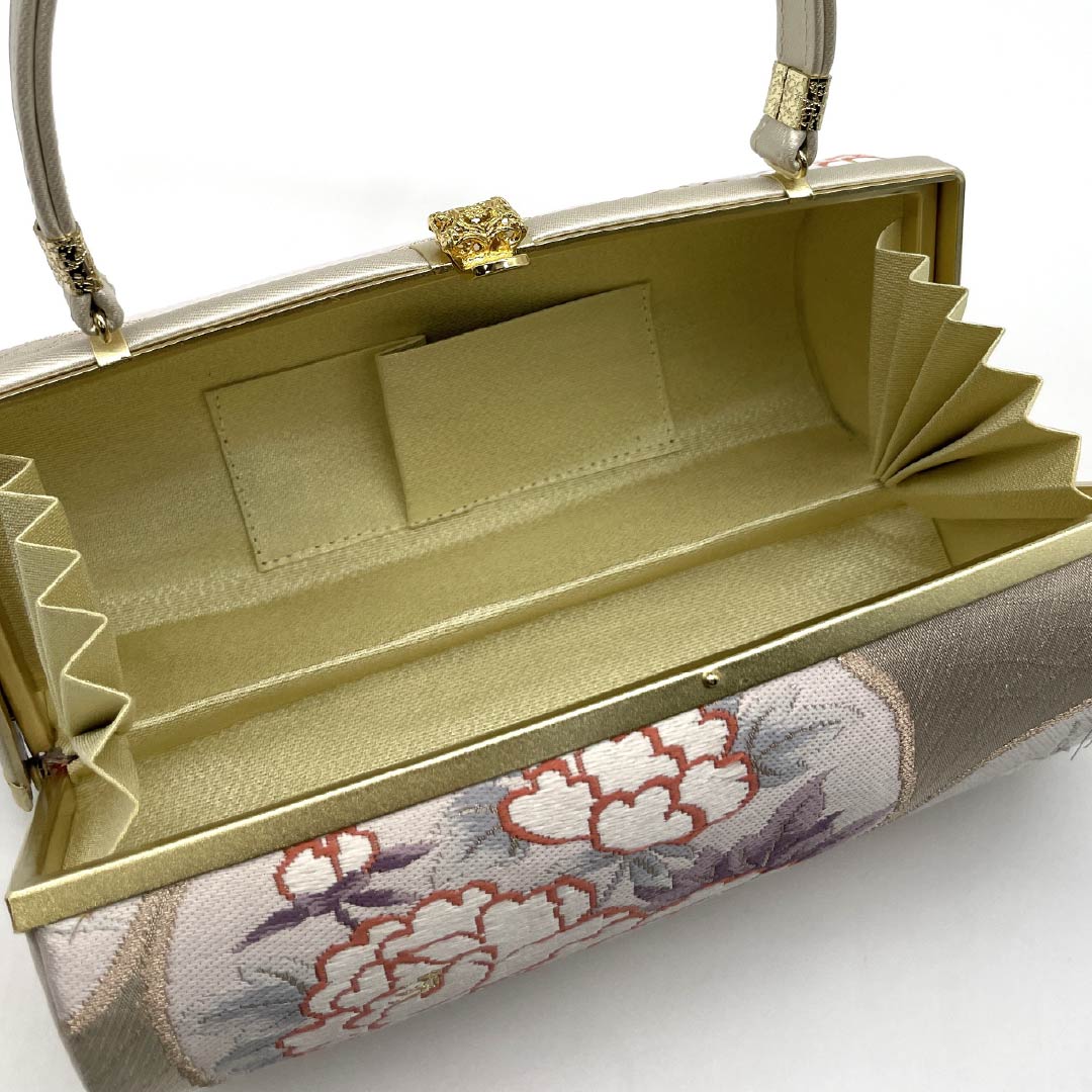 (Like New) Formal Zori and Bag Set, Grade A, Floral Obi Fabric, Gold, Size M, 1133000443321