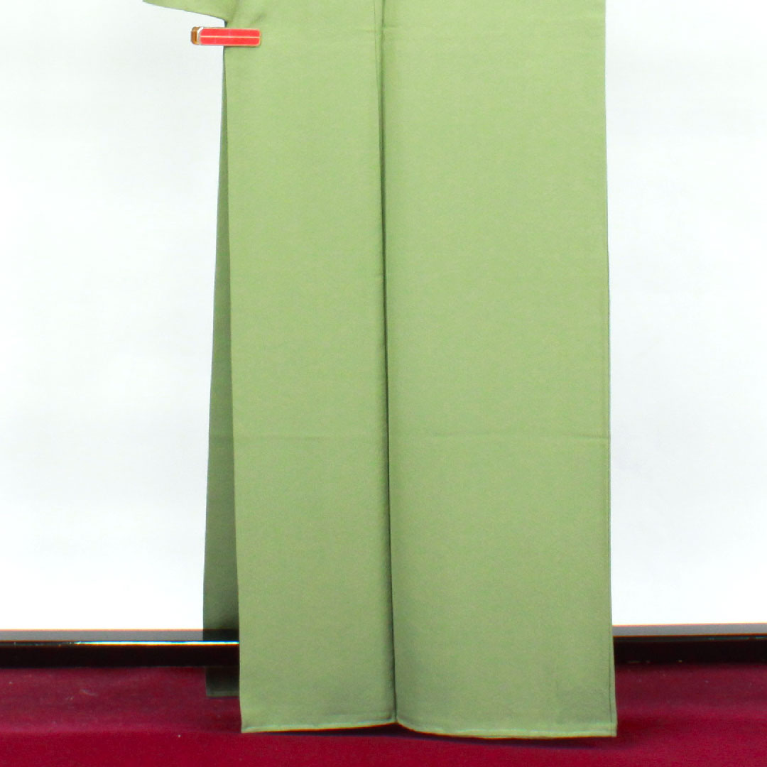 Plain color, pure silk, uraba color, with basting thread, unused, plain, sword and katabami, length 163.5cm, sleeve length 63cm, lined, S rank, green, 1114000832419