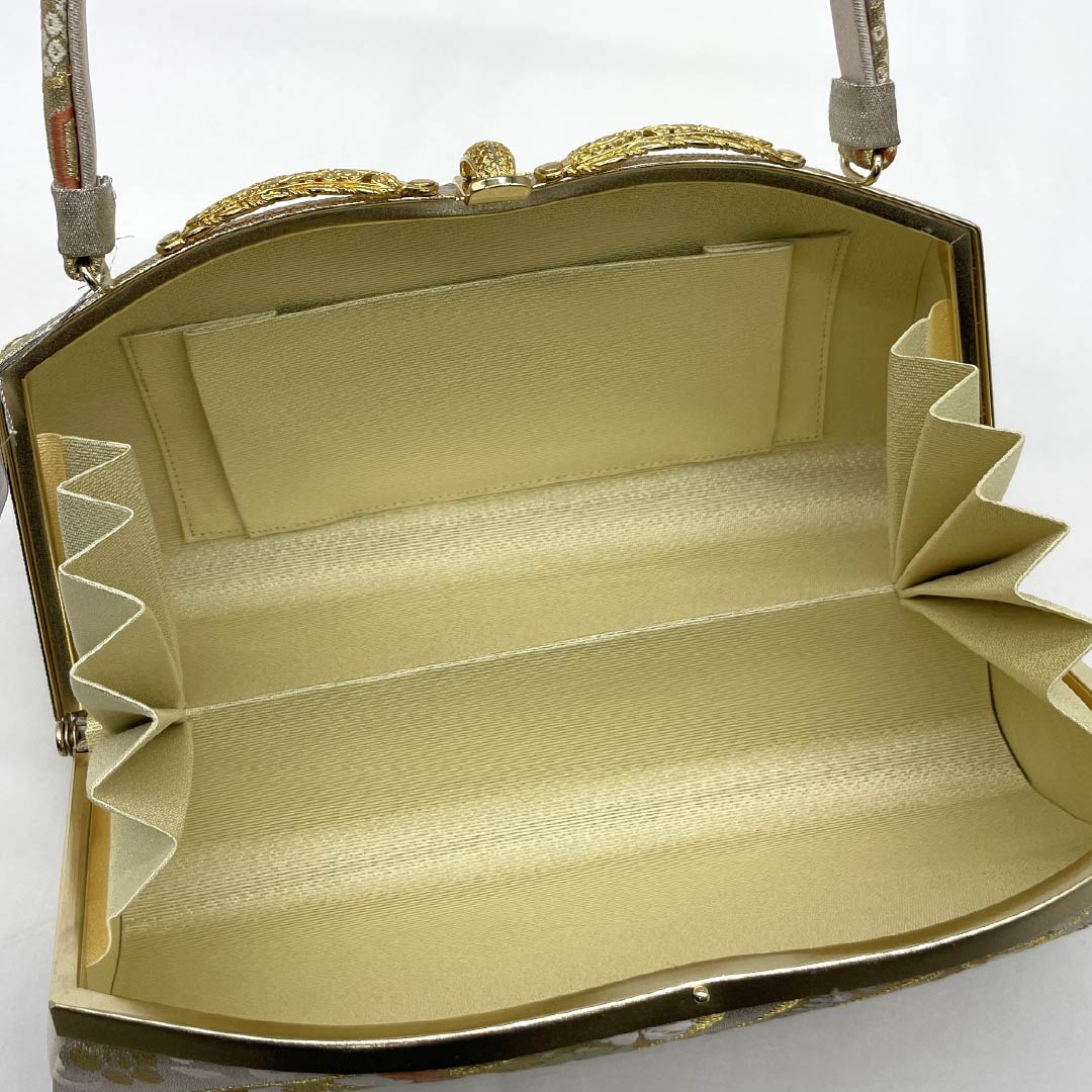 (Like New) Formal Zori and Bag Set, Grade A, with Auspicious Motifs, Obi Fabric, Size L, Gold, 1133000463421