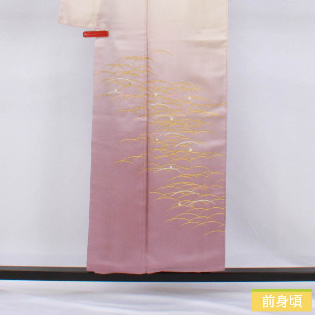 Visiting Kimono, Pure Silk, B-Rank, Lined, Length 154.5cm, Sleeve Length 64cm, Off-White (Kinari-Iro), Designed by Living National Treasure Yoshishige Fukuda, Single Crest, Ueda Family Paulownia Wood Embroidery, Cream, Product Number: 1112006824215