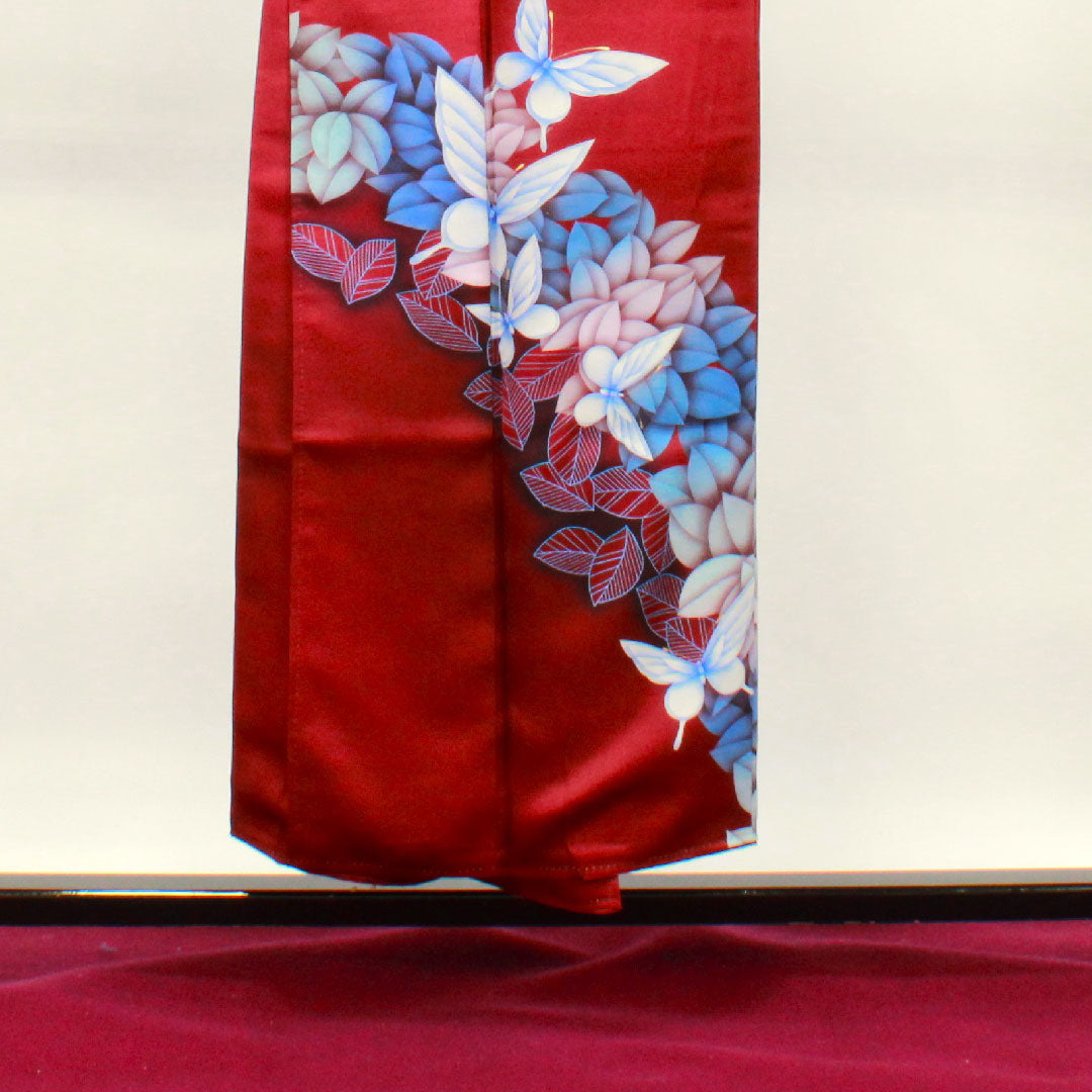 Homongi, pure silk, lined, length 151cm, sleeve length 63cm, dark red, butterfly, S rank, purple, 1112002992220