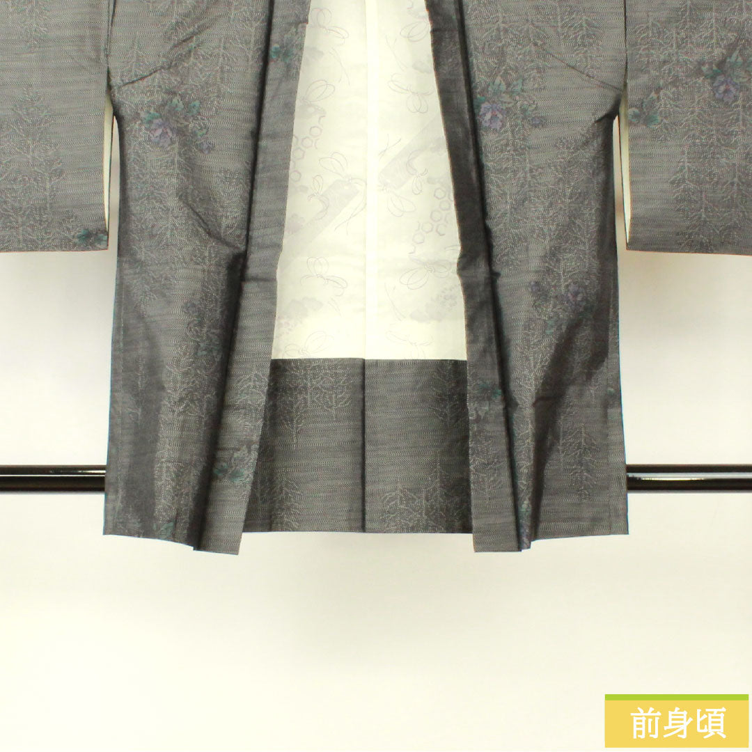 Haori, pure silk, length 84cm, sleeve length 66cm, Oshima Tsumugi, weft kasuri, floral pattern, S rank, lined, black, 1117001162910
