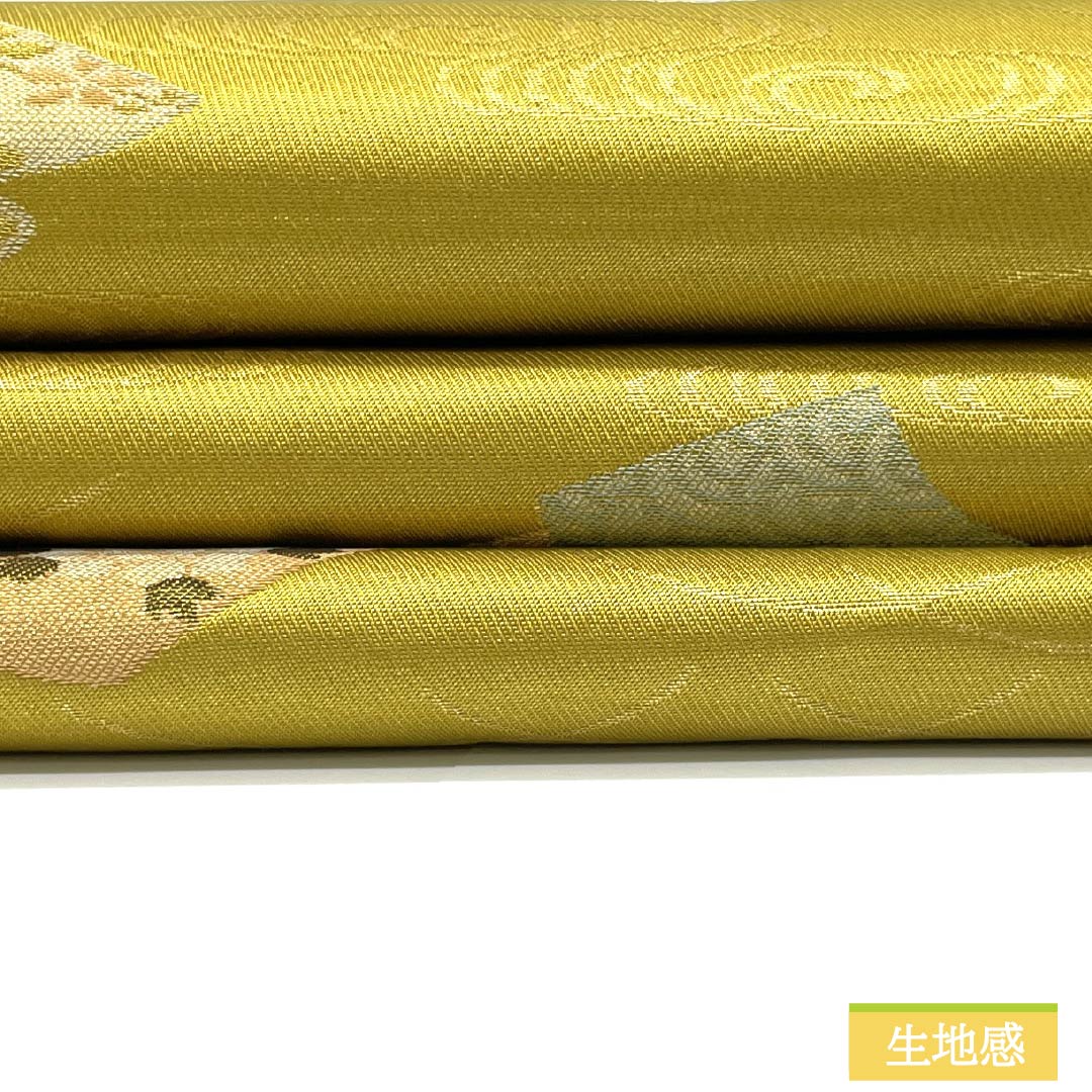 Nagoya Obi, Pure Silk, S-Rank, Gold (Kanairo), Japanese Pattern, Kanze Stream, Bamboo, Length 345cm, Six-Ply, Semi-Formal, Gold, Item No. 1124009612321, Nagoya Style