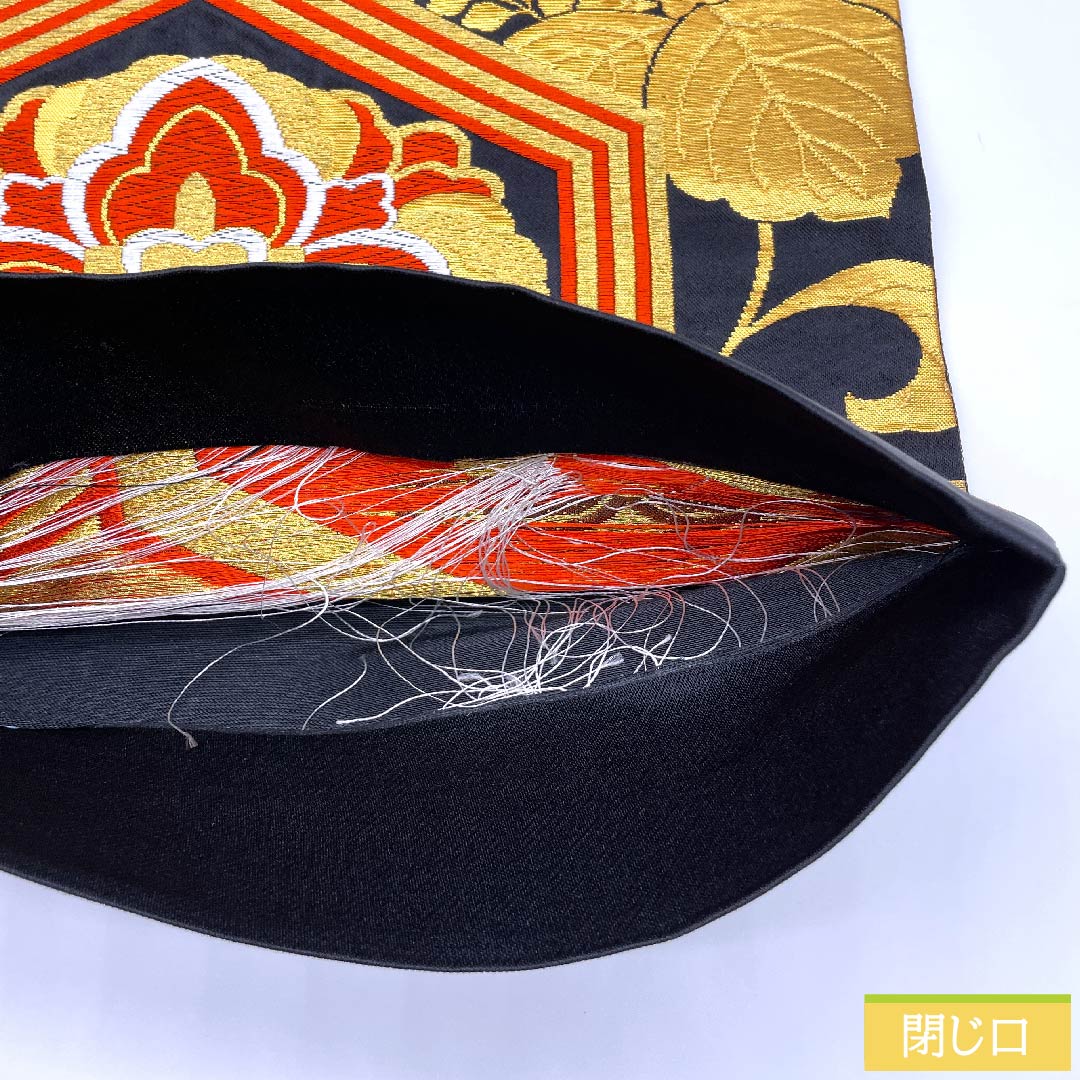 【未仕立】袋帯 正絹 Aランク 黒色 亀甲 華文 桔梗  帯丈412cm 六通 フォーマル 黒系 1123010313310