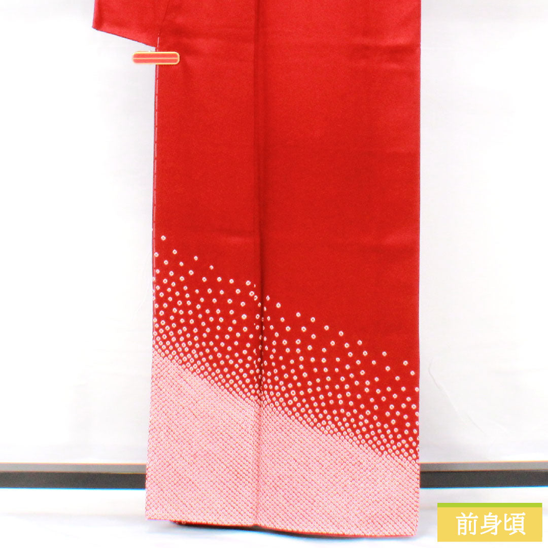 色留袖 正絹 身丈162.5cm 裄丈65cm 袷 赤紅色（あかべにいろ） 部分絞り 一つ紋 中陰片喰 しつけ糸付き 未使用品 Sランク 赤系 1111001542412