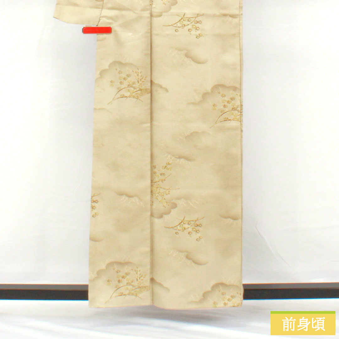 Small pattern, polyester, length 158cm, sleeve length 64cm, lined, wax color, washable kimono, floral pattern, S rank, green, 1115004772319