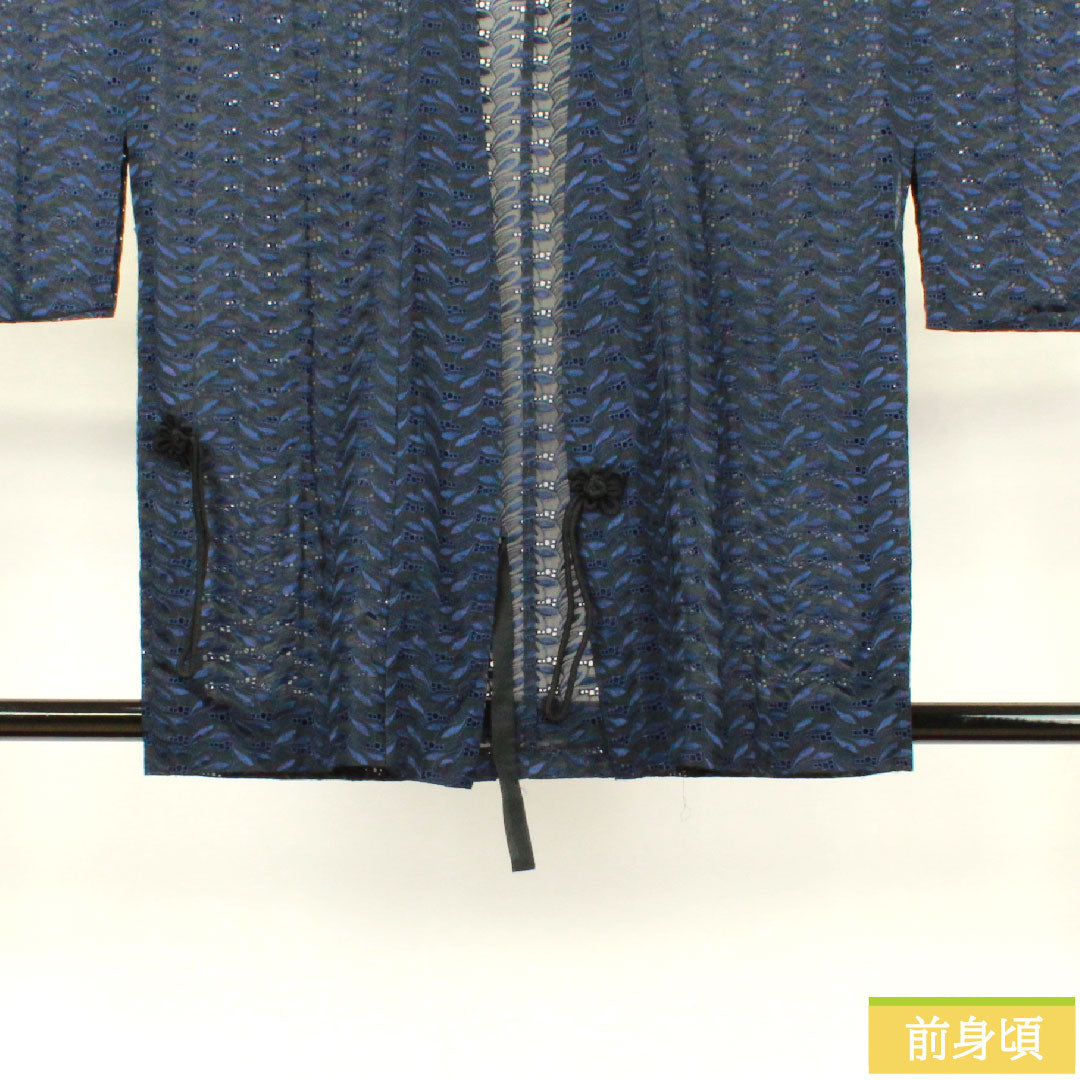 道中着 ポリエステル 身丈77.5cm 裄丈63.5cm  幾何学模様 スリーシーズン Sランク 単衣 黒系 1117000602910