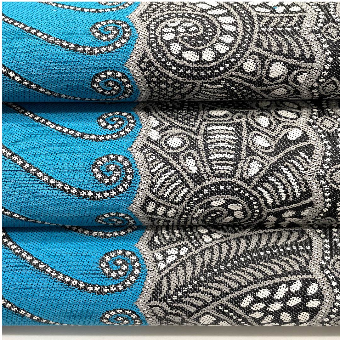 Nagoya obi, vibrant colors, geometric pattern, paisley pattern, obi length 375.5cm, pure silk, S rank, full length, casual, blue, 1124005152317, open style