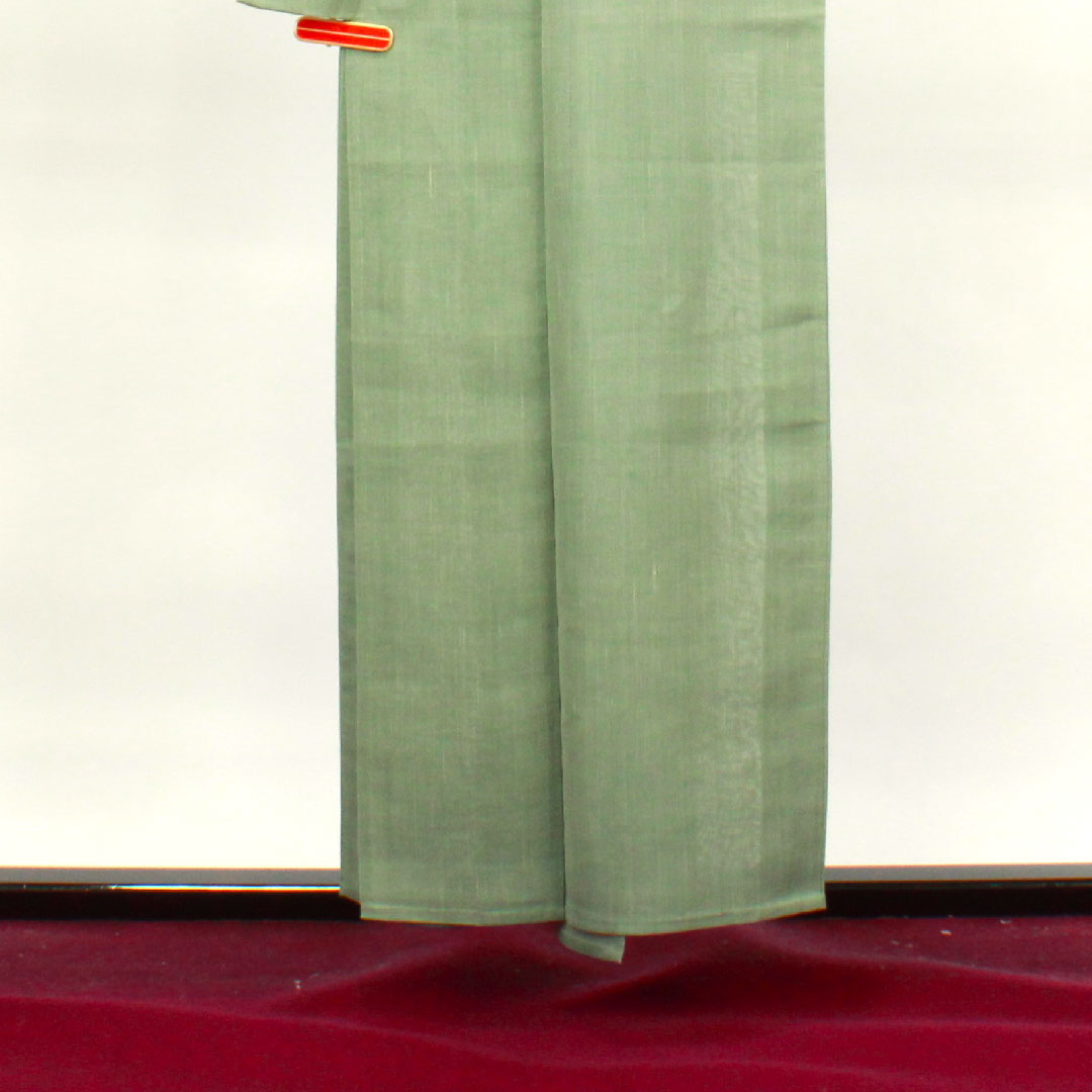 夏物 正絹 色無地 身丈156cm 裄丈63cm 灰緑色（はいみどりいろ） 紬地 紗 Sランク 緑系 1132000562319