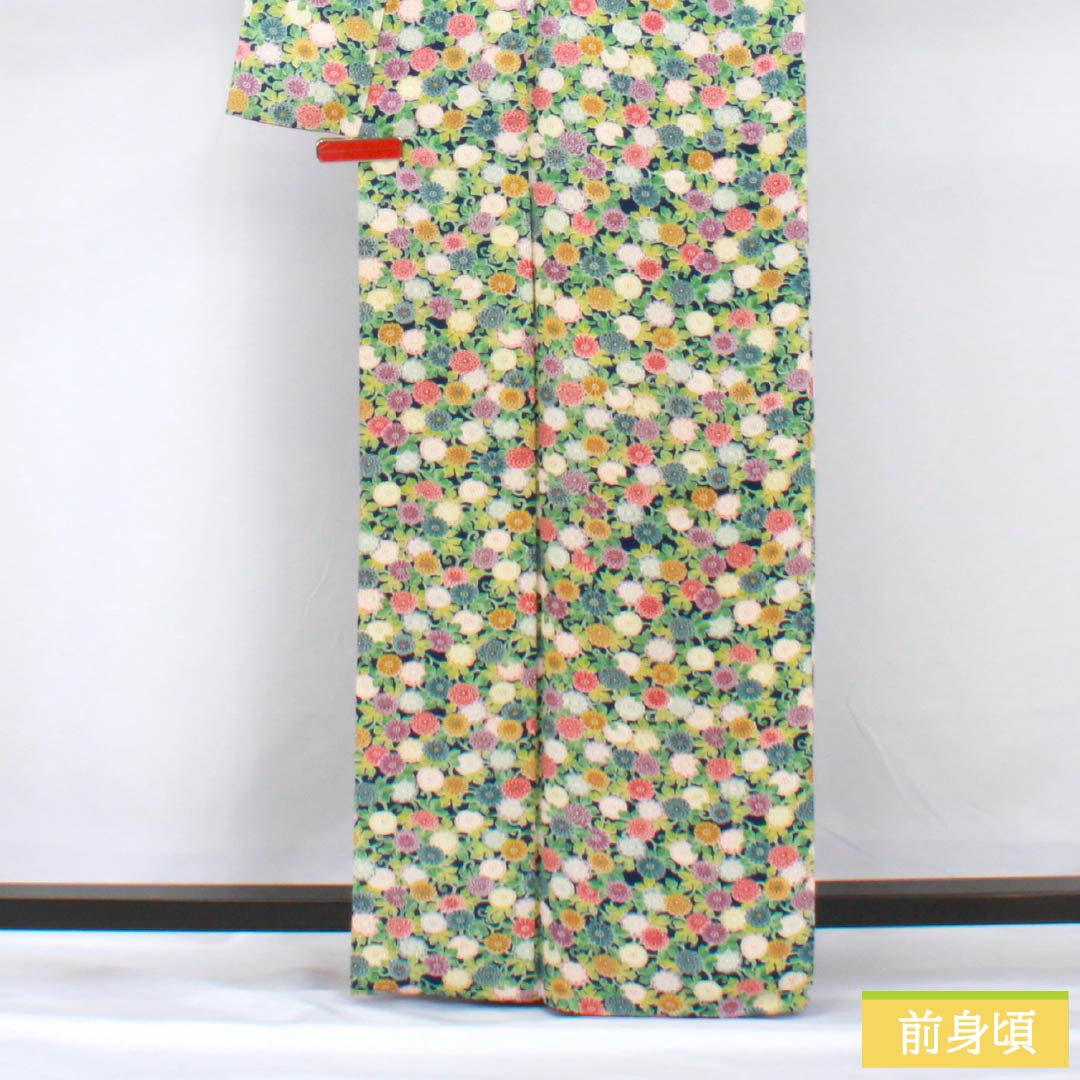 小紋 正絹 身丈163cm 裄丈65cm 袷 紺瑠璃色（こんるりいろ） 小菊 高島屋 Aランク 紺系 1115005733418