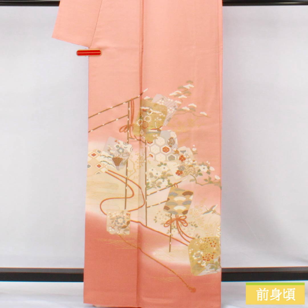 訪問着 正絹 Sランク 袷 身丈163.5cm 裄丈64cm 鴇色（ときいろ） 京友禅 古典柄 色紙 ピンク系 1112006632413